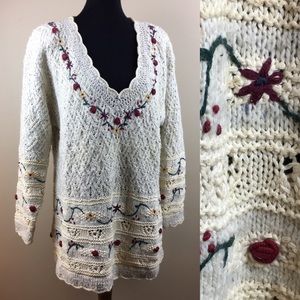 Vintage floral embroidered tunic sweater